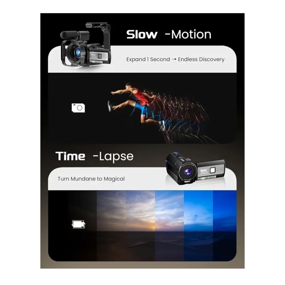 5K‎ Video Camera Camcorder, UHD 64MP Vlogging Camera for YouTube with 3